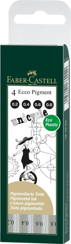 Cienkopisy Ecco Pigment 4szt. Etui (0,2 : 0,4 : 0,6 : 0,8mm) Czarne Faber-Castell