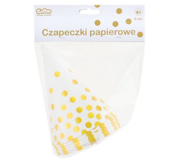 Czapeczki papierowe "Złote groszki", białe, 6 szt.  /GoDan