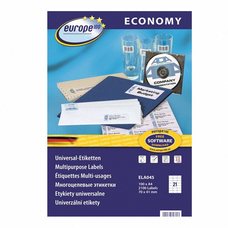 Etykiety Samoprzylepne Economy Europe100 by Avery 70x41 21/A4 A'100 No.ELA045