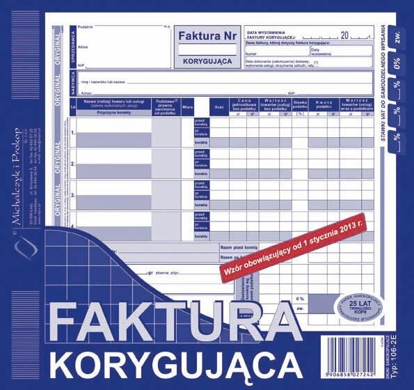 Faktura Korygująca 2/3 A4 Oryg.+1k 106-2E /MiP