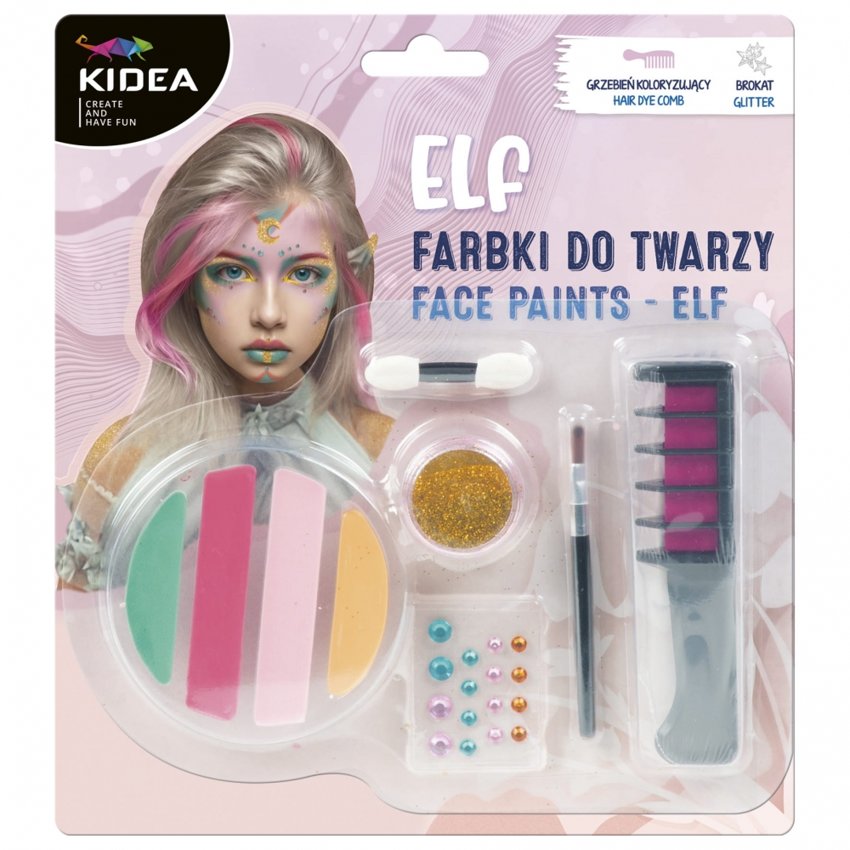 Farby do Malowania Twarzy 4kol + Akcesoria Elf /Kidea