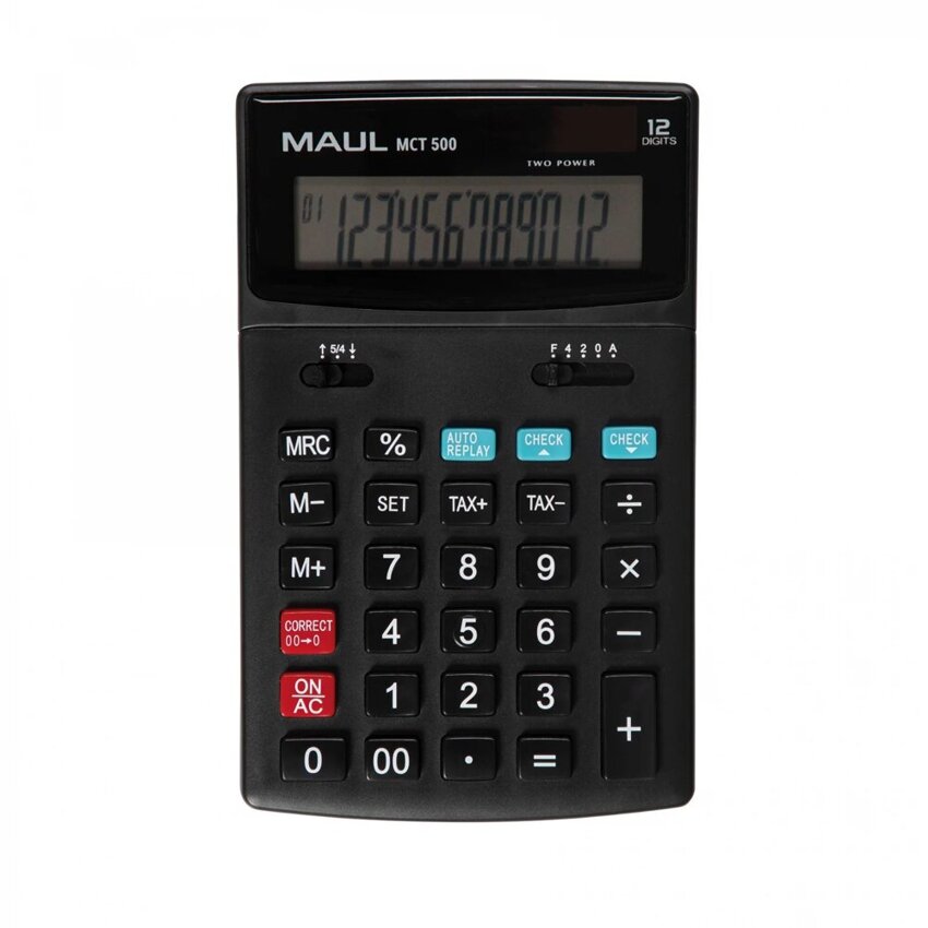 Kalkulator Biurkowy Mct 500, 12-Pozycyjny, Obliczanie Podatku, Funkcja Sprawdź I Popraw, Czarny Maul