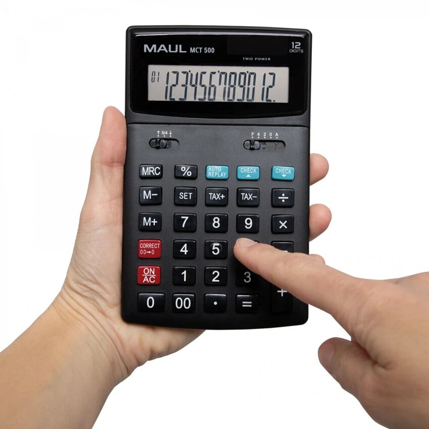 Kalkulator Biurkowy Mct 500, 12-Pozycyjny, Obliczanie Podatku, Funkcja Sprawdź I Popraw, Czarny Maul