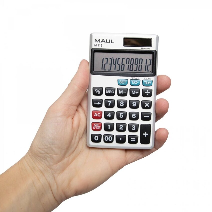 Kalkulator Kieszonkowy M 112, 12-Pozycyjny, Obliczanie Podatku, Srebrny Maul