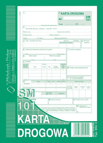 Karta Drogowa Sm/101 - Sam. Osobowy A5 Offset 802-3 /MiP