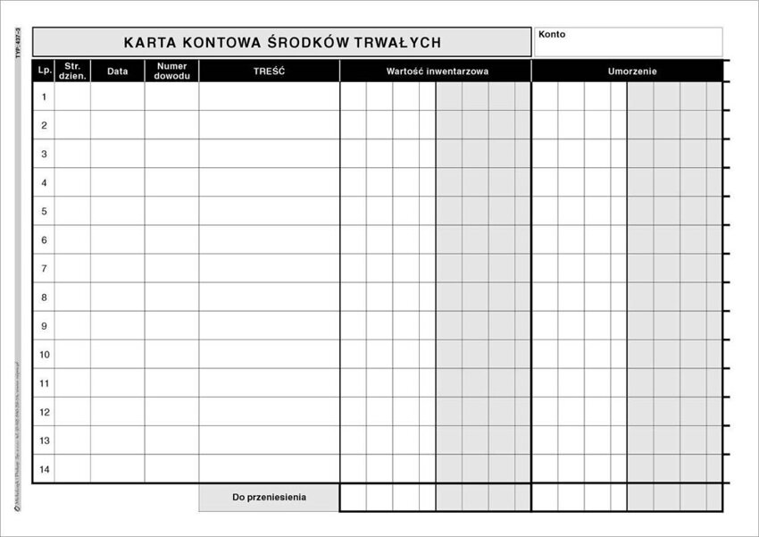 Karta Kontowa Środków Trwałych A5 Offset 20szt. 420-3 /MiP