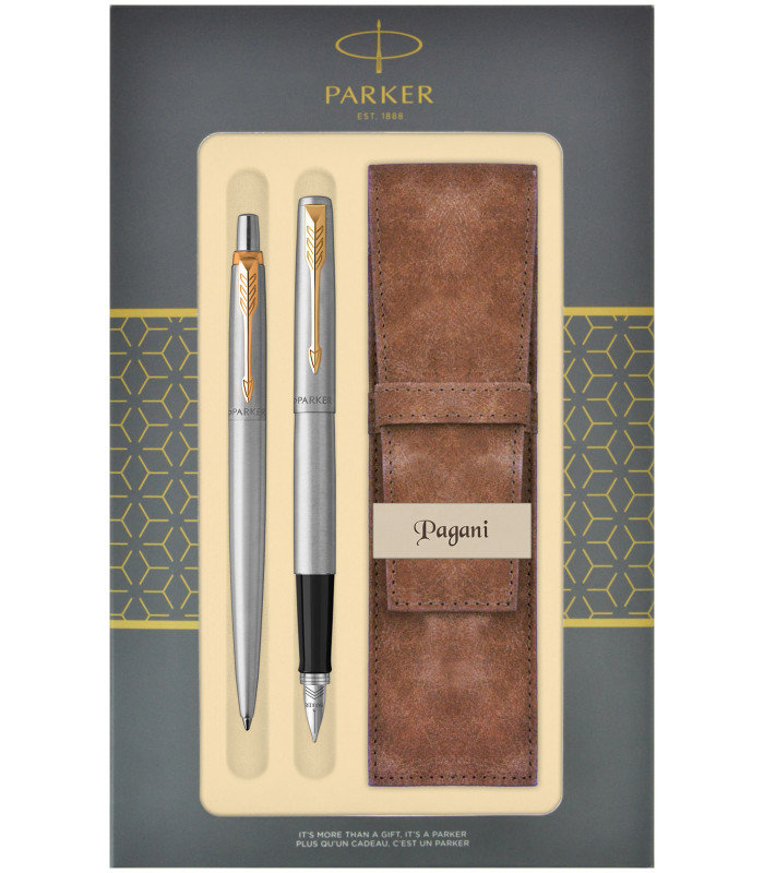 Komplet Parker Długopis +Pióro+ Etui Pagani Jotter Stalowy GT BP
