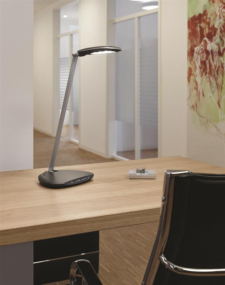 Lampka LED na biurko MAULpulse Colour Vario 7W ze ściemniaczem srebrno-czarna