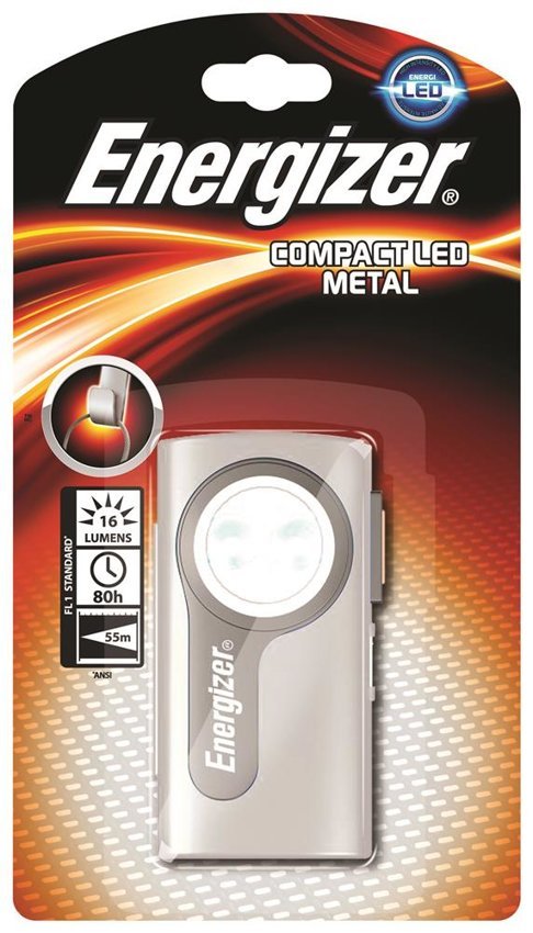 Latarka ENERGIZER Compact Led Metal, bez baterii, srebrna