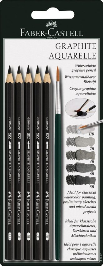 Ołówek Akwarelowy 5 szt. Hb,2B,4B,6B,8B + Pędzelek Blister Faber-Castell