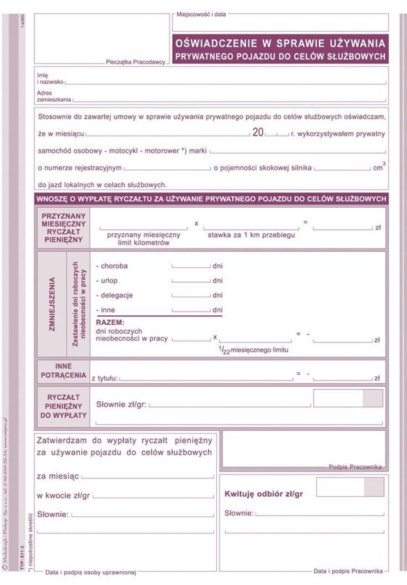 Oświadcz. w Spr. Używ. Prywat. Poj. Do Celów Sł. A5 Offset 811-3 /MiP