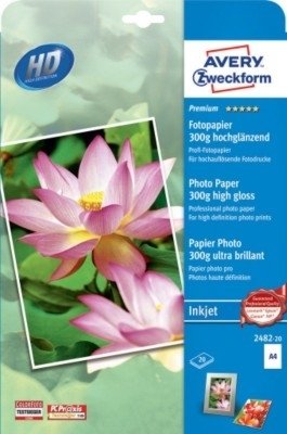 Papier Fotograficzny 300g 20szt. Avery 210x297 Biały Wysokobłyszczący No.2482-20