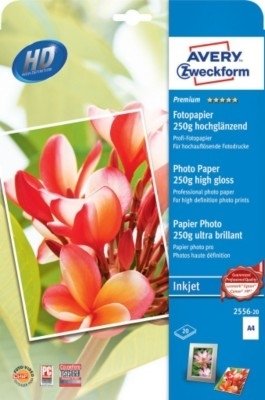 Papier Fotograficzny Premium 250g 20szt. Avery 210x297 Biały Wysokołyszczący No.2556-20