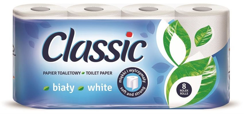 Papier Toaletowy Celulozowy Classic  2-Warstwowy 144 Listki 8Szt. Biały