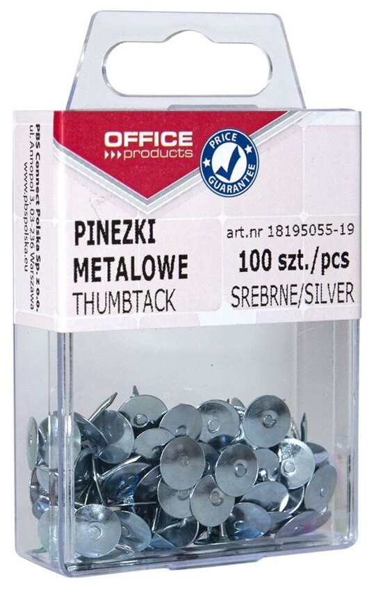 Pinezki Metalowe Office Products W Pudełku 100Szt. Srebrne