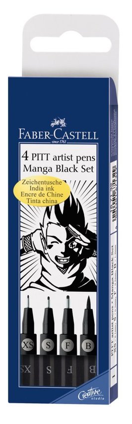 Pitt Artist Pen Manga 4 szt. Czarne Etui. Plastikowe Faber-Castell