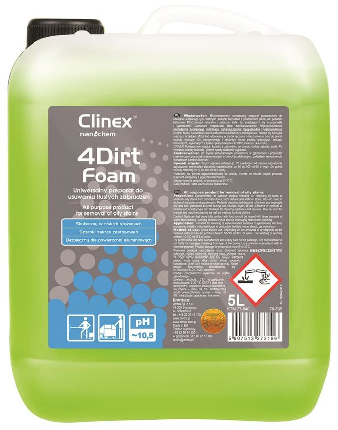 Preparat Clinex 4Dirt Foam 5L 77-646 Do Usuwania Tłustych Zabrudzeń