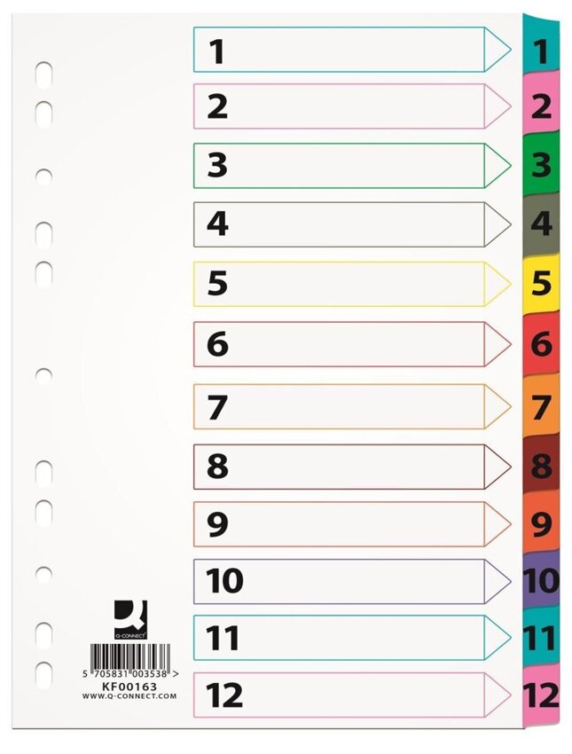 Przekładki Pap. A4 Numeryczne 1-12 Białe /Q-Connect