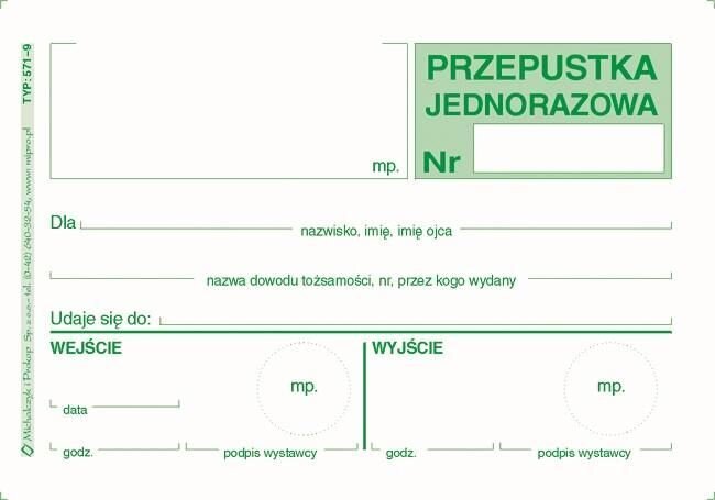 Przepustka Jednorazowa A7 Offset 571-9 /MiP