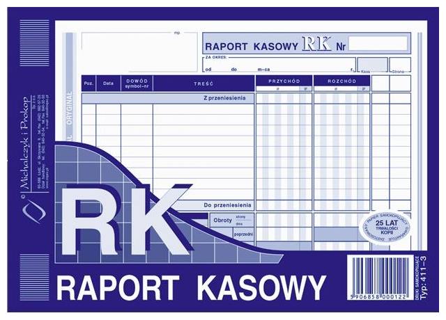 Raport Kasowy RK A5 Oryg.+1k Poziom 411-3 /MiP