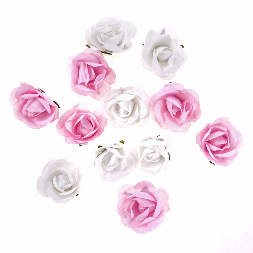 Róże Papierowe 12szt. Białe&Różowe /DpCraft