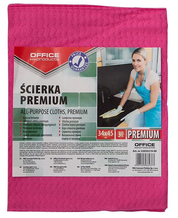 Ścierka Premium Office Products Wiskoza 80% Gr. 65G/Mkg 34X45Cm 3Szt.