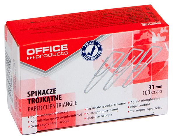 Spinacze Trójkątne Office Products 31mm 100Szt. Srebrne