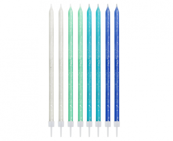 Świeczki brokatowe, niebieski miks, 14.5x0.6 cm, 24 szt.  /GoDan
