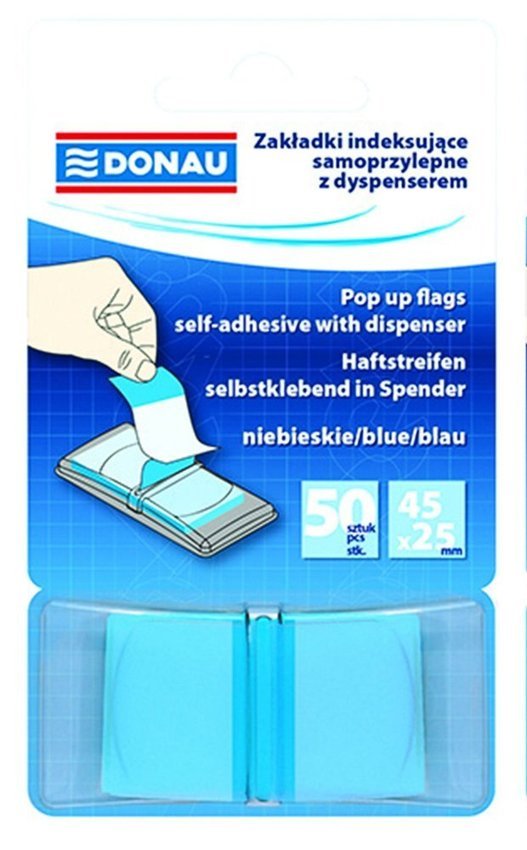 Zakładki Indeksujące Donau PP 25X45mm 1X50 Kart. Transparentne Niebieskie