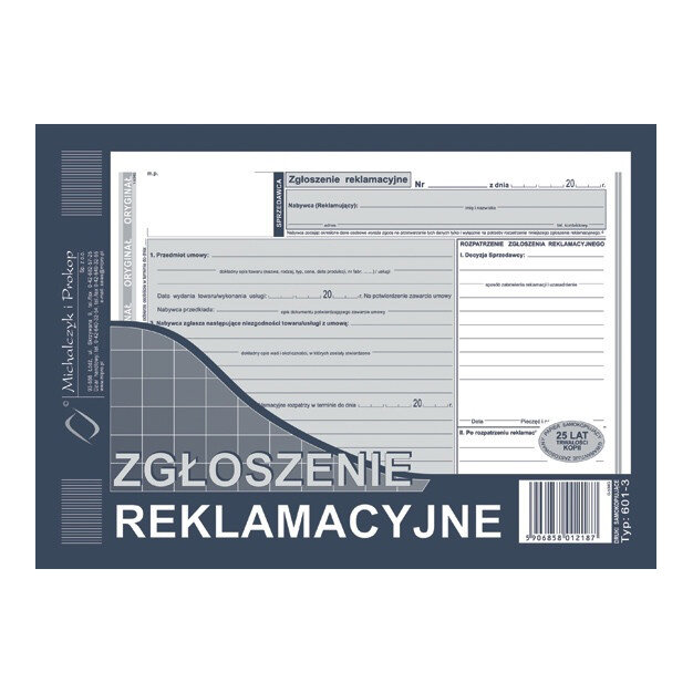 Zgłoszenie Reklamacyjne A5 40k 601-3 /MiP